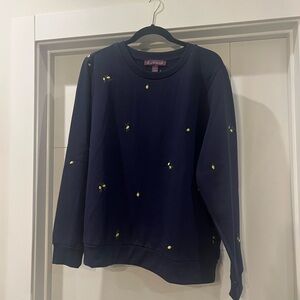 Gloria Vanderbilt Dark Blue Sweater with Detailed lemon embroidery